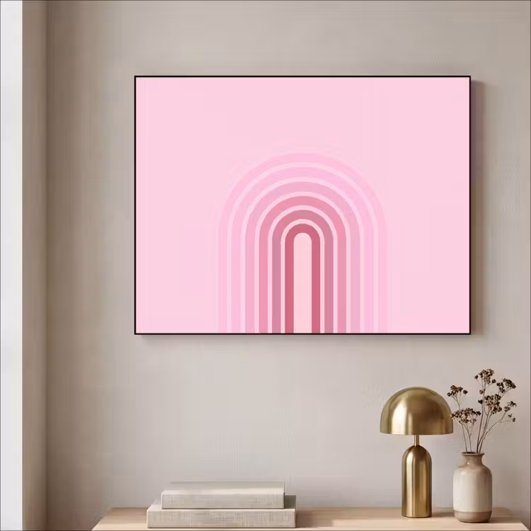 Regenboog - Roze - Abstract - Modern - Minimalistisch Textielframe zwart klein -sfeer2