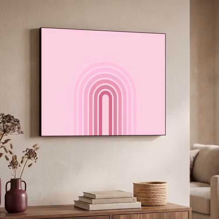 Regenboog - Roze - Abstract - Modern - Minimalistisch Textielframe zwart klein -sfeer3