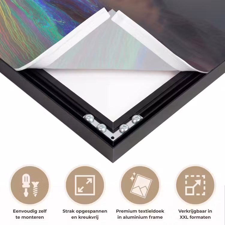 Regenboog - Verticaal - Sterrenhemel - Wolken Textielframe zwart klein -USP_feed_closeupNL