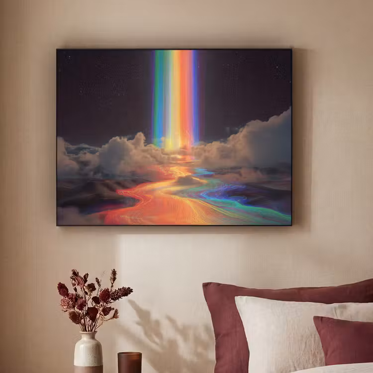 Regenboog - Verticaal - Sterrenhemel - Wolken Textielframe zwart klein -sfeer1