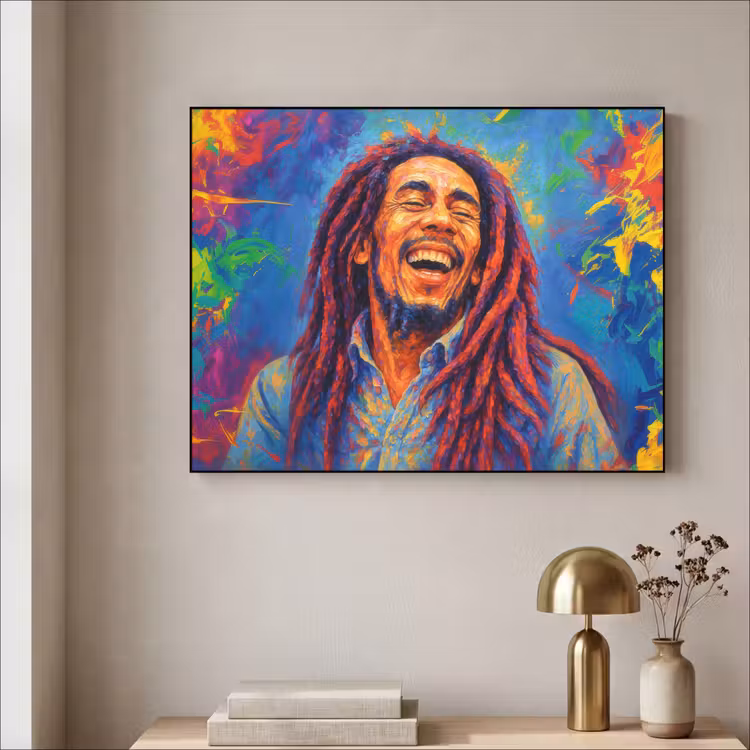 Regenboogkleuren - Man - schilderij Textielframe - compleet frame klein -sfeer2