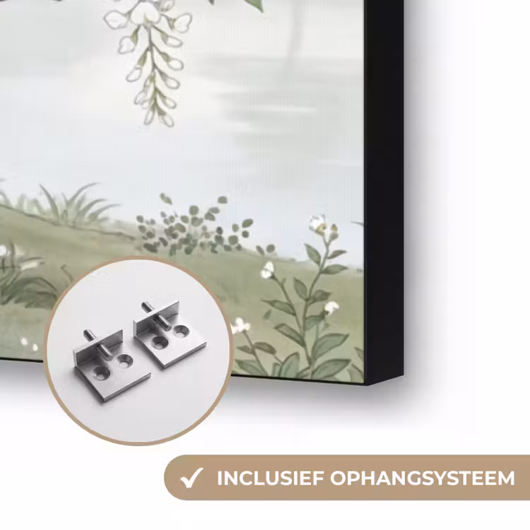 Reiger - Landschap - Groen Textielframe zwart klein -USP_ophangsysteemNL