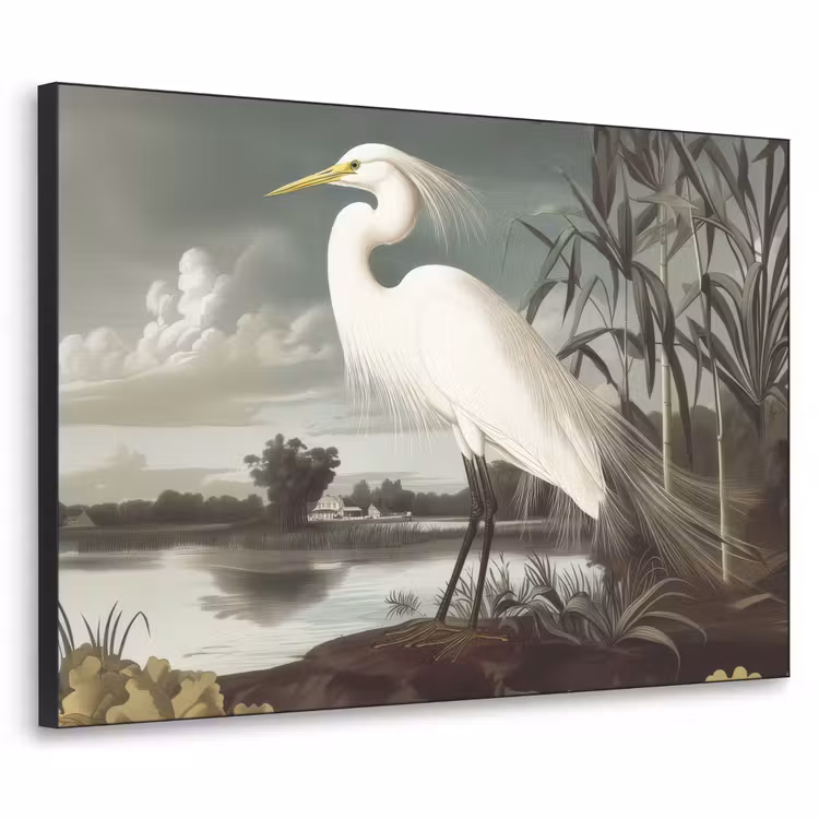 Reiger - Planten - Wolken - Wit Textielframe zwart klein -3d