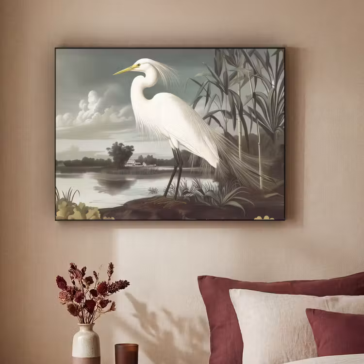 Reiger - Planten - Wolken - Wit Textielframe - compleet frame klein -sfeer1
