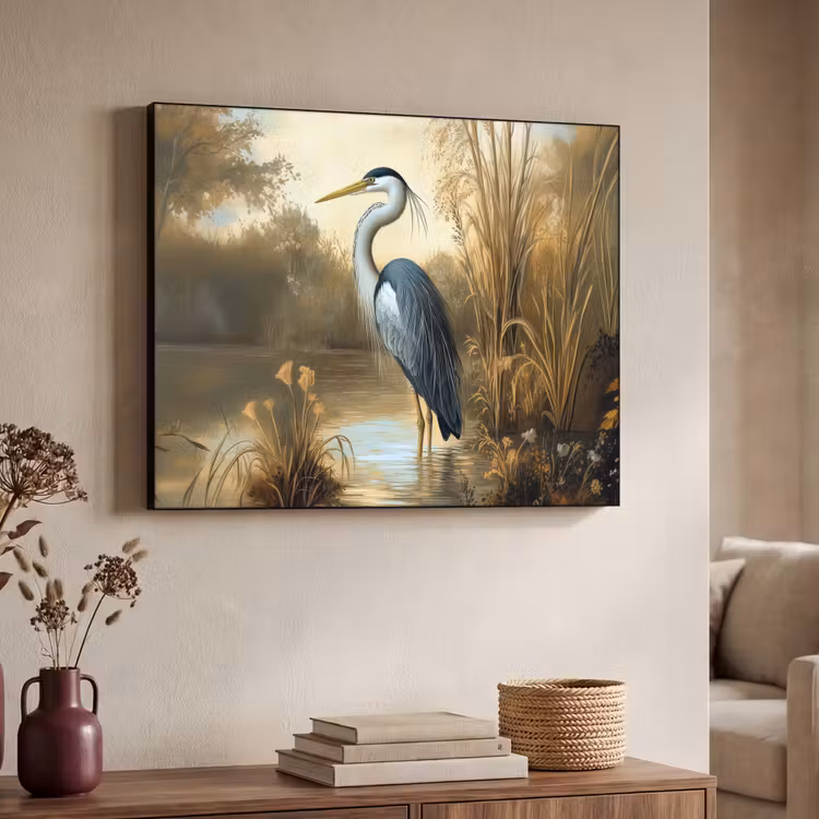 Reiger - Water - Planten Textielframe zwart klein -sfeer3