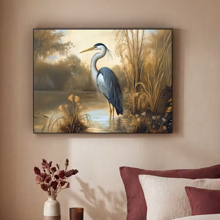 Reiger - Water - Planten Textielframe - compleet frame klein -sfeer1