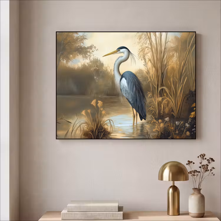 Reiger - Water - Planten Textielframe zwart klein -sfeer2
