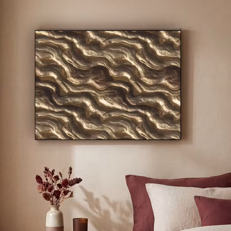 Reliëf - Golven - Abstract - Bronsgoud Textielframe zwart klein 947 -sfeer1
