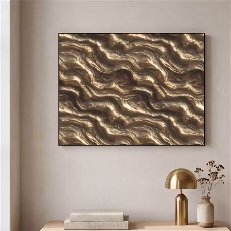Reliëf - Golven - Abstract - Bronsgoud Textielframe zwart klein 947 -sfeer2
