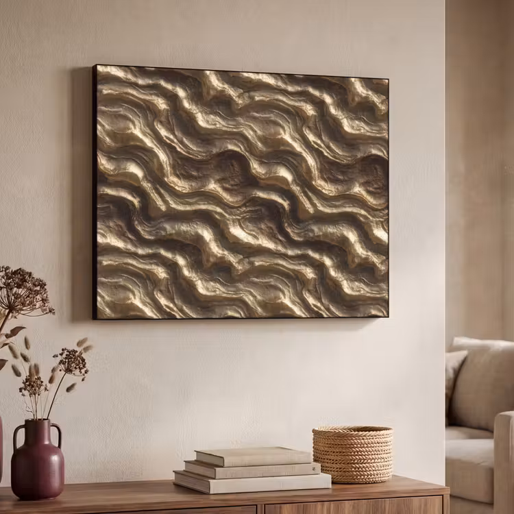 Reliëf - Golven - Abstract - Bronsgoud Textielframe zwart klein 947 -sfeer3