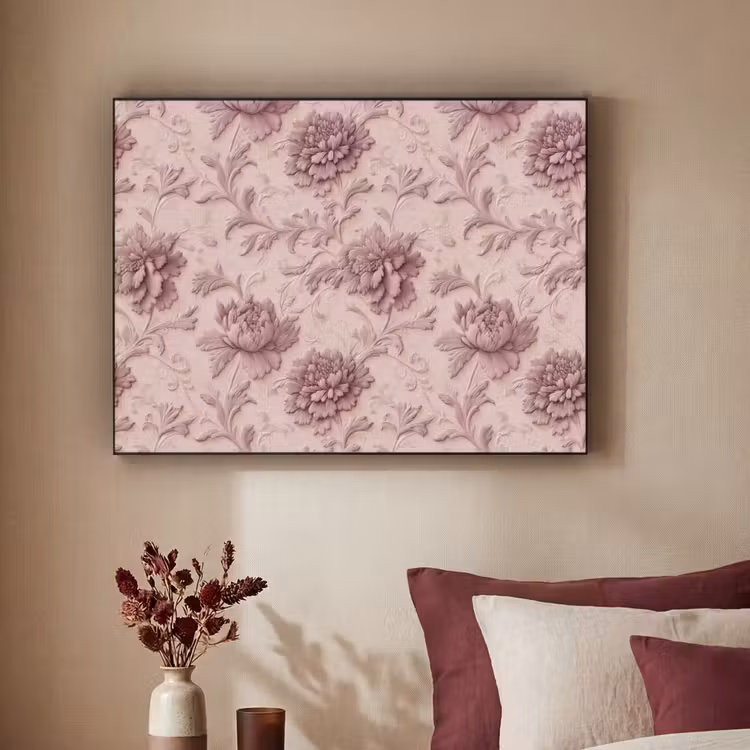Reliëf - Pioenrozen - Roze Textielframe zwart klein 947 -sfeer1