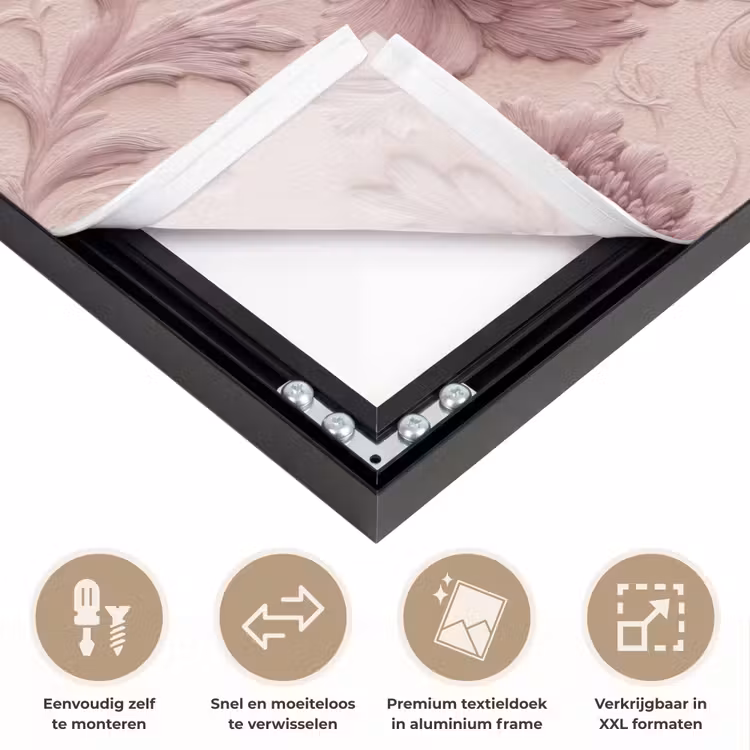 Reliëf - Pioenrozen - Roze Textielframe zwart klein 947 -USP_closeupNL