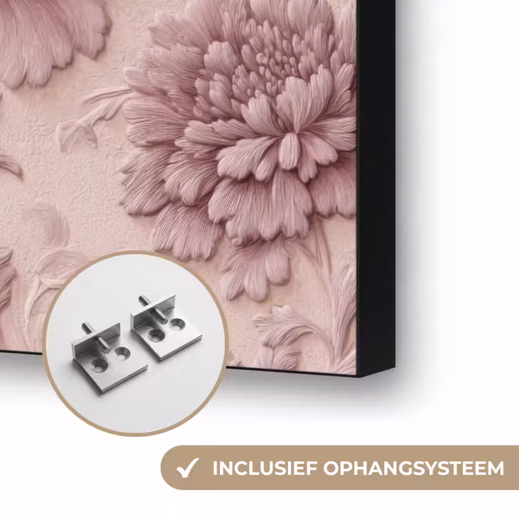 Reliëf - Pioenrozen - Roze Textielframe zwart klein 947 -USP_ophangsysteemNL