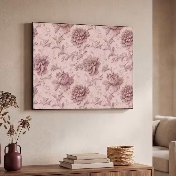 Reliëf - Pioenrozen - Roze Textielframe zwart klein 947 -sfeer3