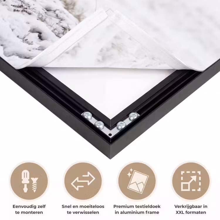 Rendier - Gewei - Sneeuw - Winter Textielframe zwart klein -USP_closeupNL