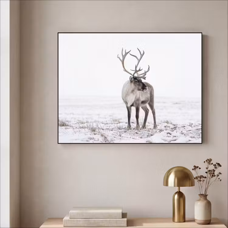 Rendier - Gewei - Sneeuw - Winter Textielframe zwart klein -sfeer2