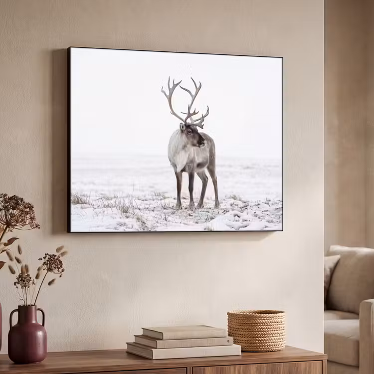 Rendier - Gewei - Sneeuw - Winter Textielframe zwart klein -sfeer3