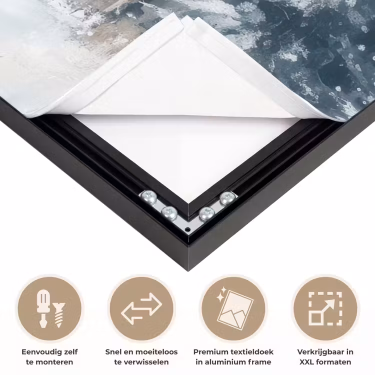 Rendier - Sneeuw - Woud - Wit Textielframe zwart klein -USP_closeupNL