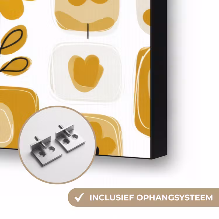 Retro - Abstract - Bloemen - Okergeel Textielframe zwart klein 947 -USP_ophangsysteemNL