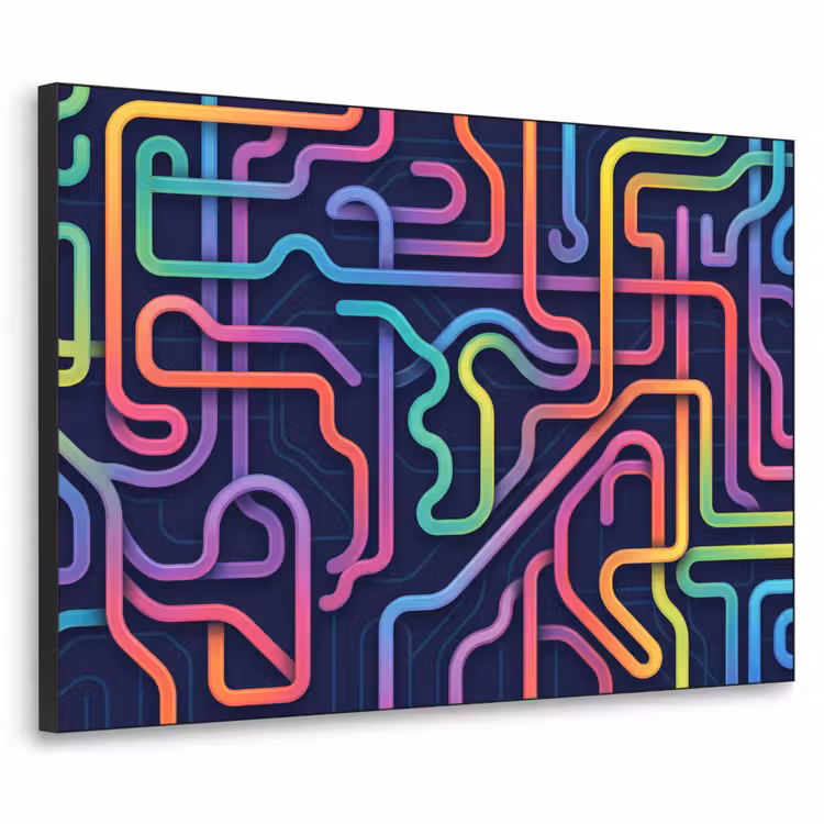 Retro - Abstract - Neon Textielframe zwart klein -3d
