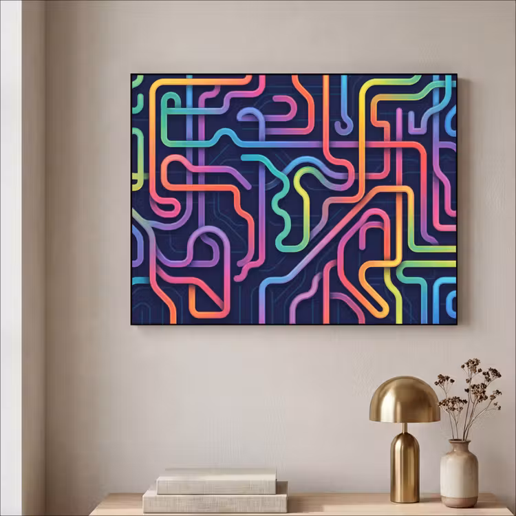 Retro - Abstract - Neon Textielframe zwart klein -sfeer2