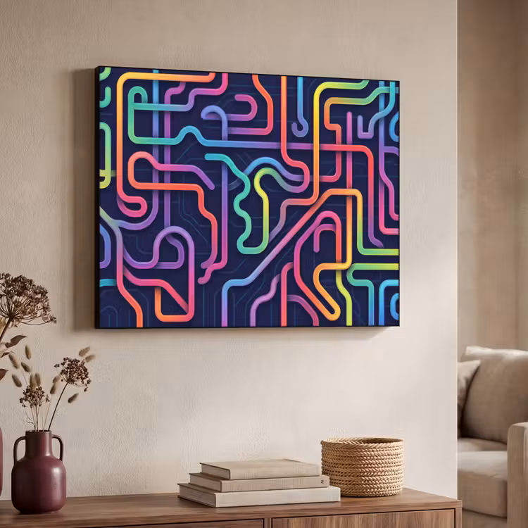 Retro - Abstract - Neon Textielframe zwart klein -sfeer3