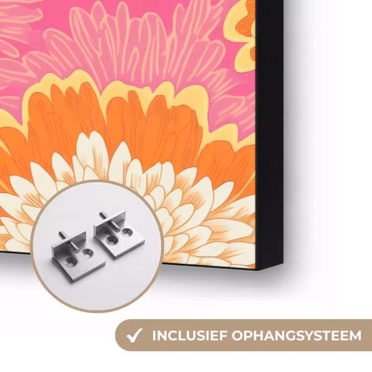 Retro - Bloemen - Kleurrijk Textielframe zwart klein 947 -USP_ophangsysteemNL