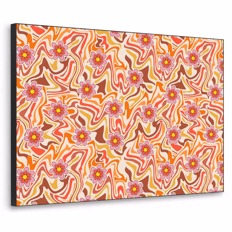 Retro - Bloemen - Patroon Textielframe zwart klein 947 -3d