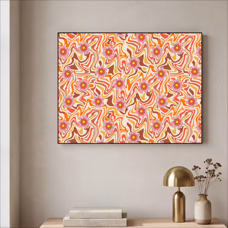 Retro - Bloemen - Patroon Textielframe zwart klein 947 -sfeer2