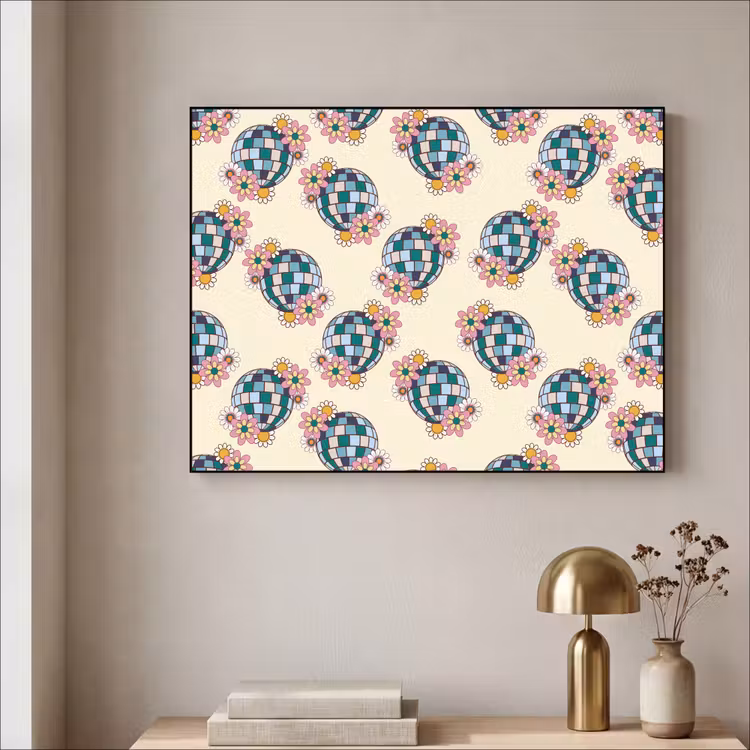 Retro - Disco - Bloemen - Discobal Textielframe zwart klein 947 -sfeer2
