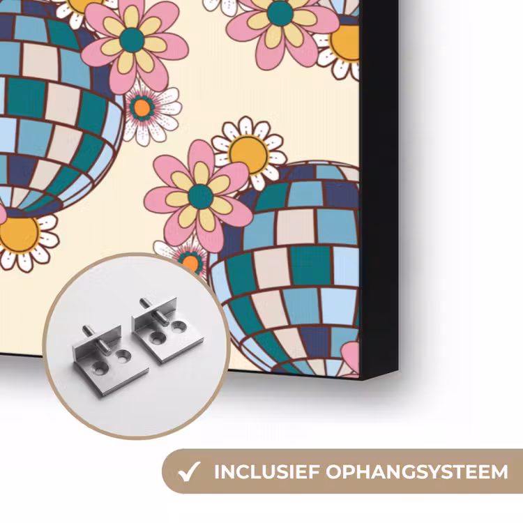 Retro - Disco - Bloemen - Discobal Textielframe zwart klein 947 -USP_ophangsysteemNL