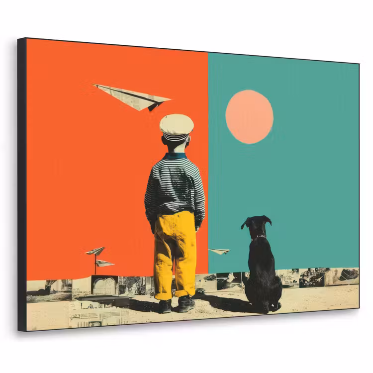 Retro - Jongen - Hond - Rood - Groen Textielframe - compleet frame klein -3d