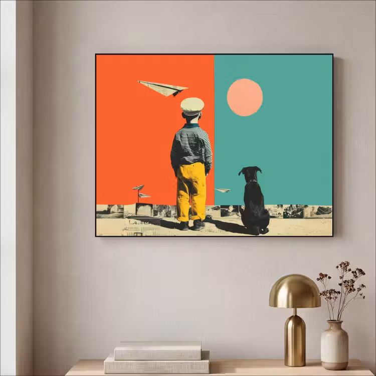 Retro - Jongen - Hond - Rood - Groen Textielframe - compleet frame klein -sfeer2