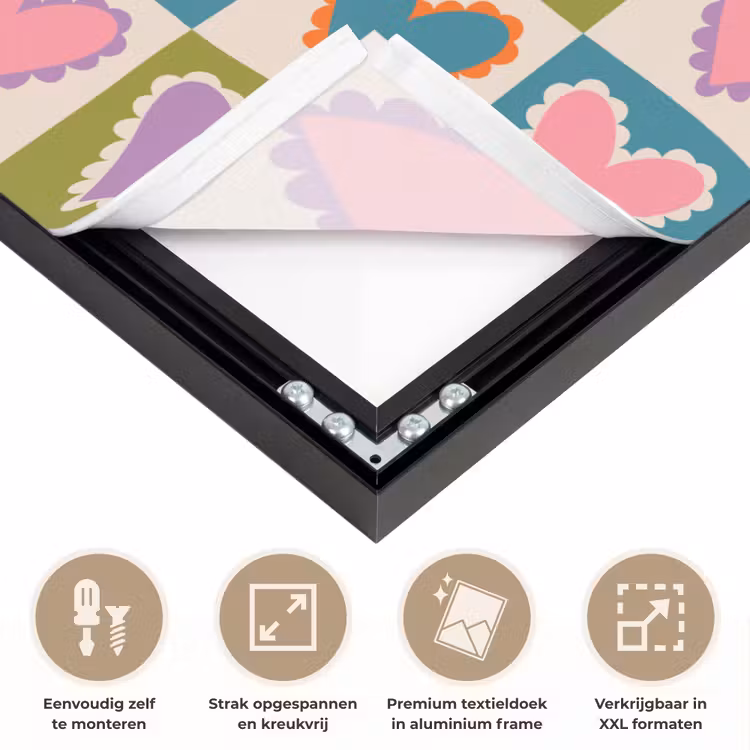 Retro - Kleuren - Patroon - Hartjes Textielframe zwart klein 947 -USP_feed_closeupNL