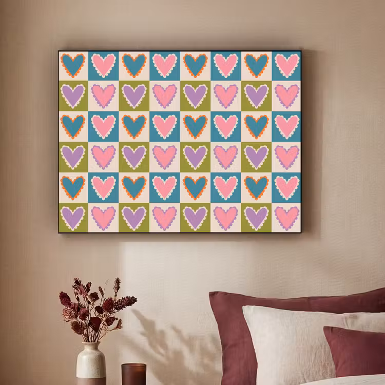 Retro - Kleuren - Patroon - Hartjes Textielframe - compleet frame klein 947 -sfeer1