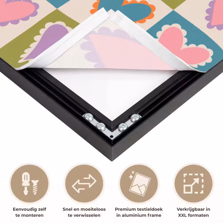Retro - Kleuren - Patroon - Hartjes Textielframe zwart klein 947 -USP_closeupNL