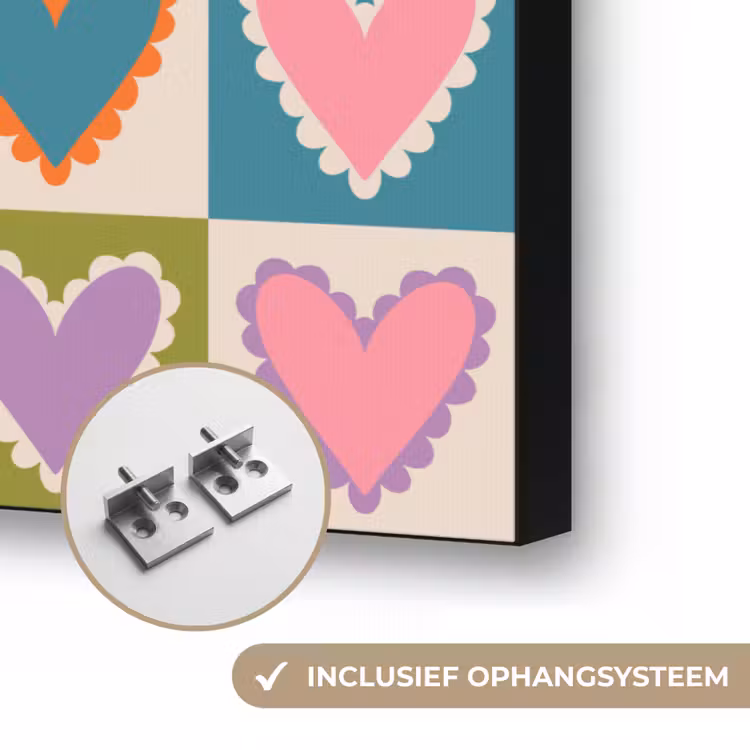 Retro - Kleuren - Patroon - Hartjes Textielframe zwart klein 947 -USP_ophangsysteemNL