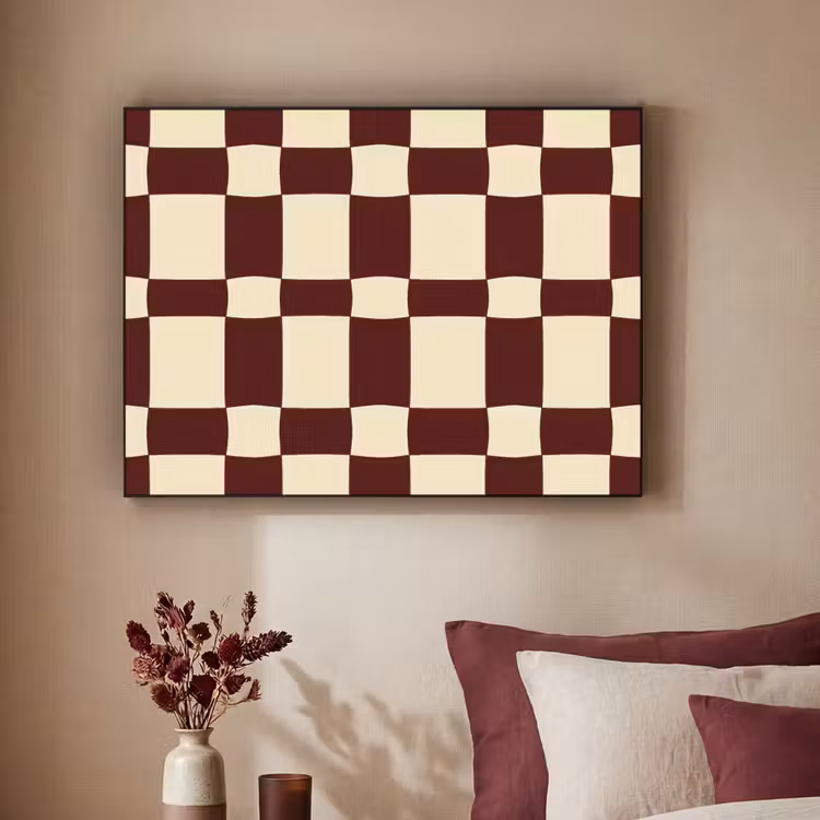 Retro - Patroon - Bruin Textielframe zwart klein 947 -sfeer1