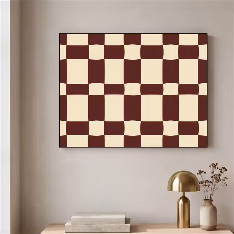 Retro - Patroon - Bruin Textielframe zwart klein 947 -sfeer2