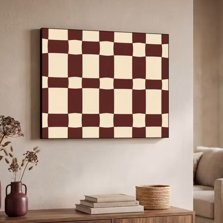 Retro - Patroon - Bruin Textielframe zwart klein 947 -sfeer3