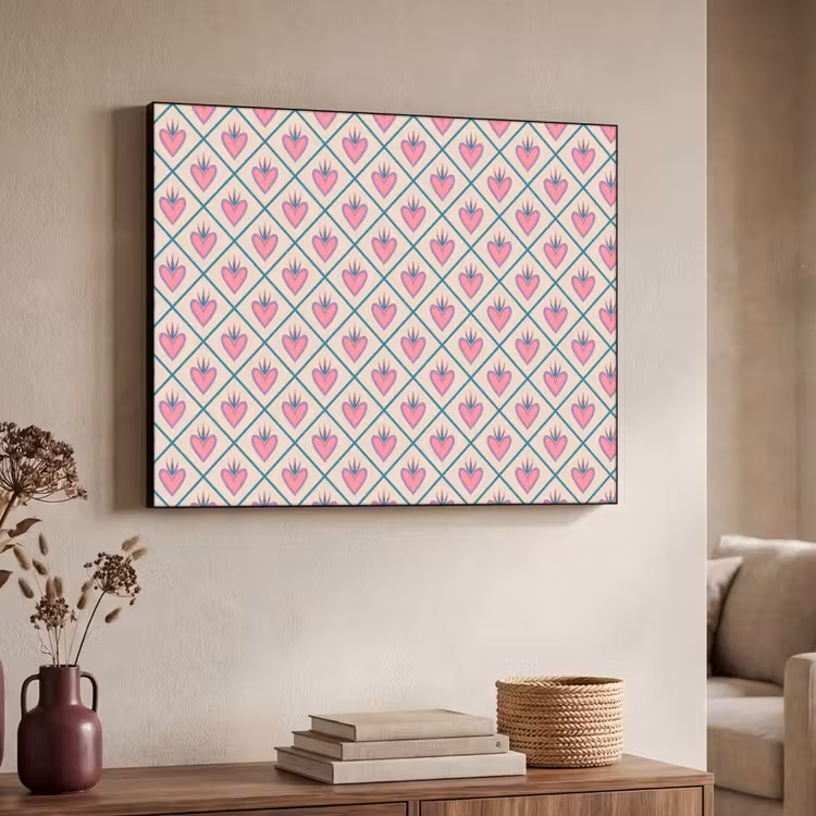 Retro - Ruit - Hartjes - Patroon Textielframe - compleet frame klein 947 -sfeer3