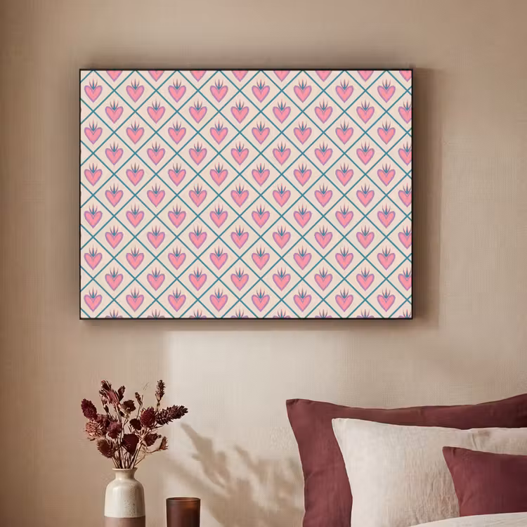 Retro - Ruit - Hartjes - Patroon Textielframe zwart klein 947 -sfeer1