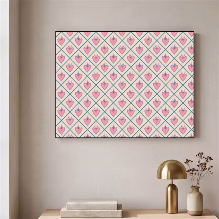 Retro - Ruit - Hartjes - Patroon Textielframe zwart klein 947 -sfeer2