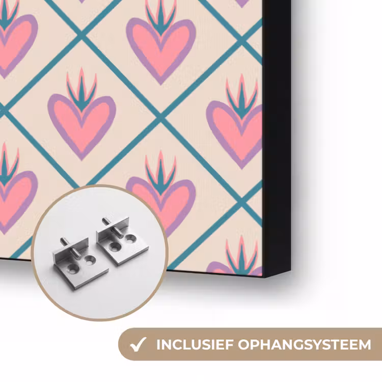 Retro - Ruit - Hartjes - Patroon Textielframe zwart klein 947 -USP_ophangsysteemNL