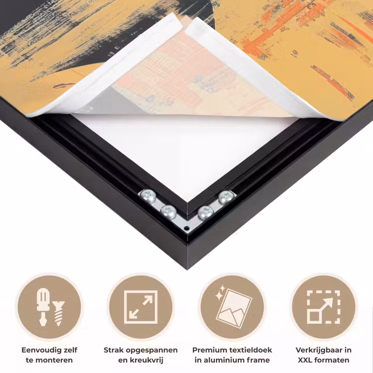 Retro - Vrouw - Koptelefoon - Oranje Textielframe zwart klein -USP_feed_closeupNL