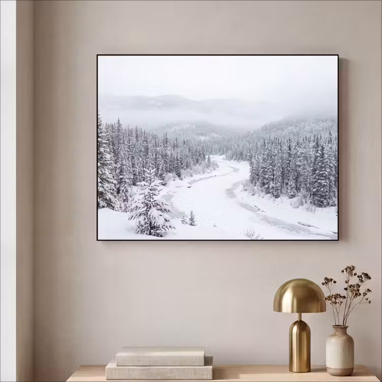 Rivier - Bevroren - Landschap - Winter Textielframe zwart klein -sfeer2