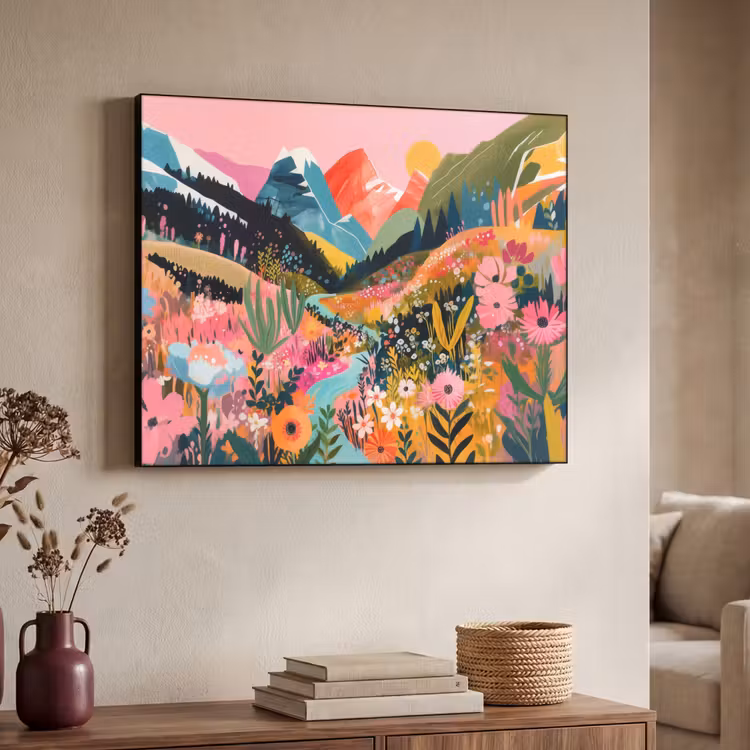 Rivier - Diepte - Bloemen Textielframe zwart klein -sfeer3
