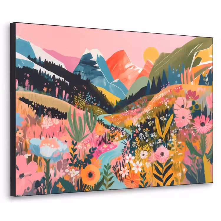 Rivier - Diepte - Bloemen Textielframe zwart klein -3d