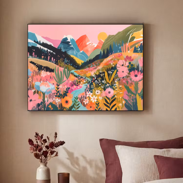Rivier - Diepte - Bloemen Textielframe zwart klein -sfeer1