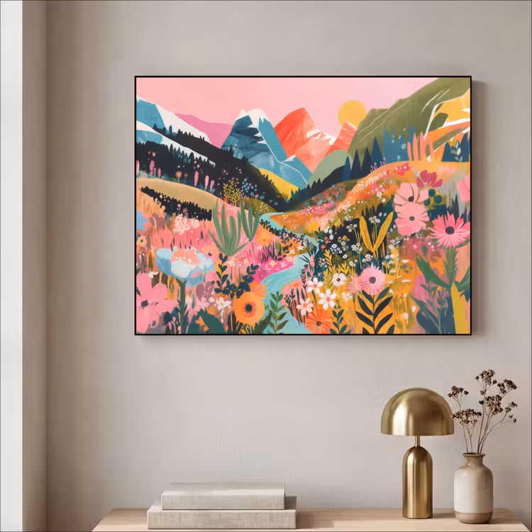 Rivier - Diepte - Bloemen Textielframe zwart klein -sfeer2